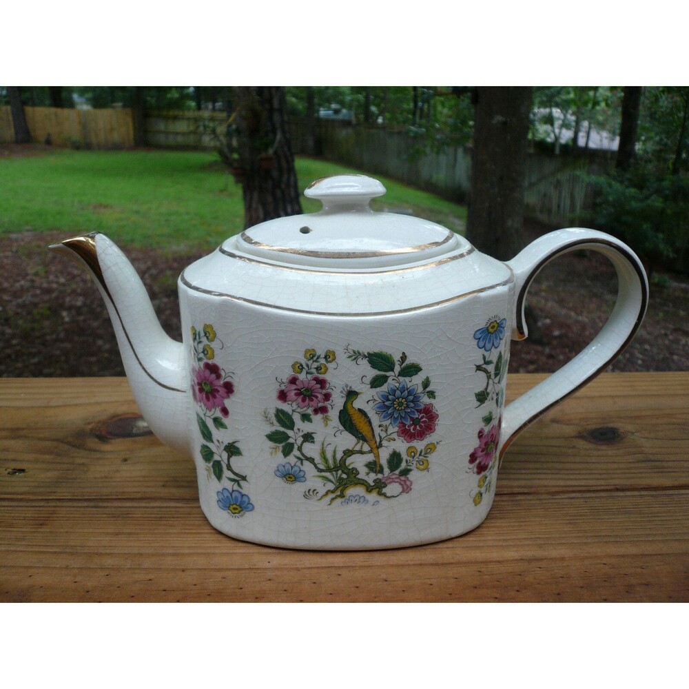 Antique Arthur Wood Winton Donegal Teapot Bird & Flowers Gold Trim England
